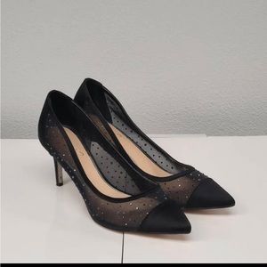 JEWEL BADGLEY MISCHKA Jobina Black Satin Mesh Rhinestones Pumps, Black, side 9